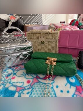 Green Quilted Chain Crossbody Bag - Women
